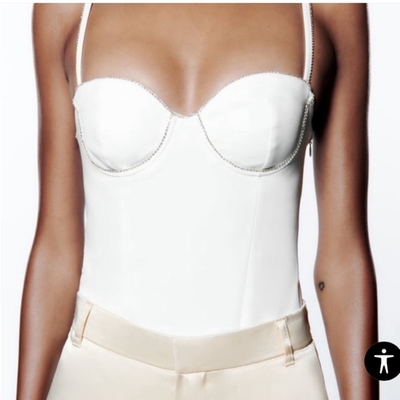 Zara WHITE RHINESTONE CORSET BODYSUIT - Picture 2 of 9
